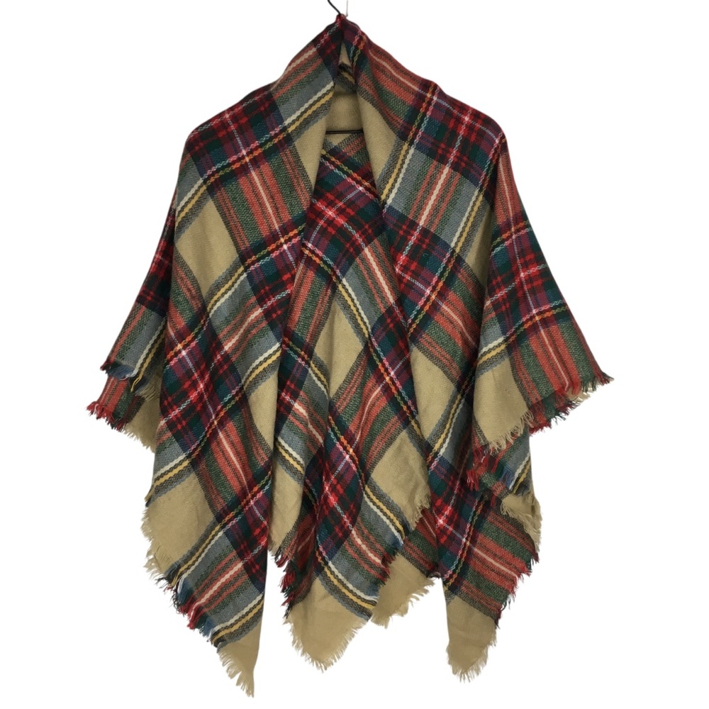 BLANKET SCARF Tartan Plaid Fringe Oversized Holiday Festive Christmas Cozy Shawl